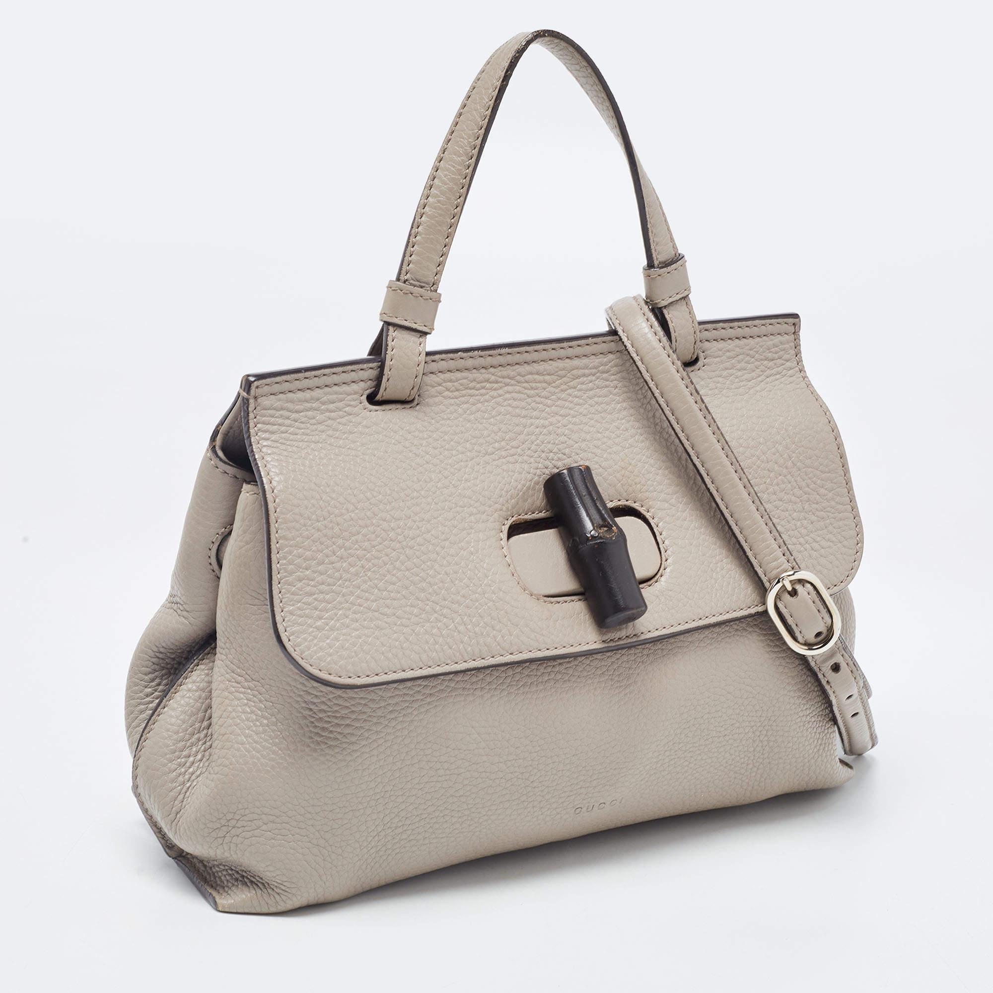 Gray Gucci Grey Leather Small Bamboo Daily Top Handle Bag For Sale