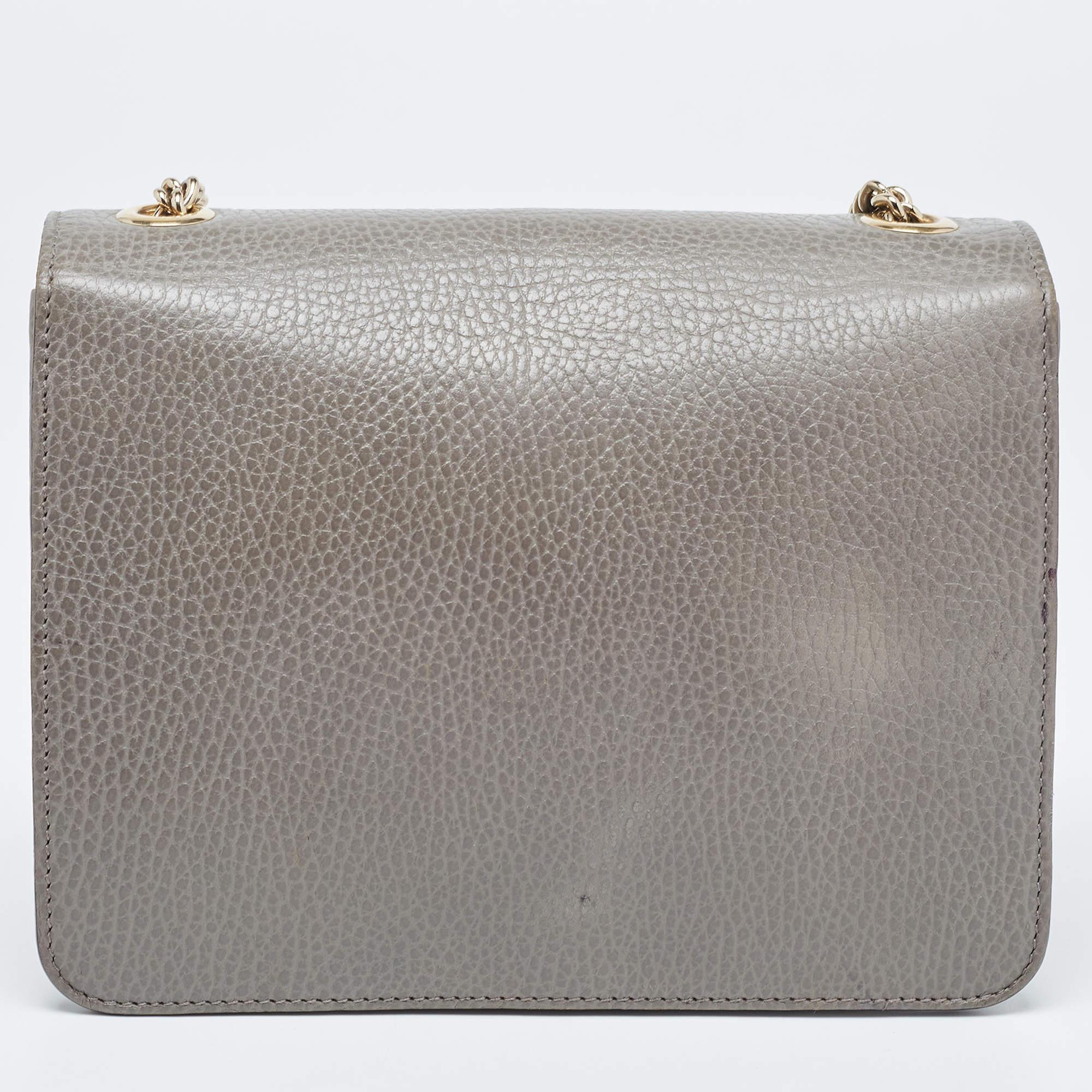 Gucci Grey Leather Small Interlocking G Shoulder Bag For Sale 13