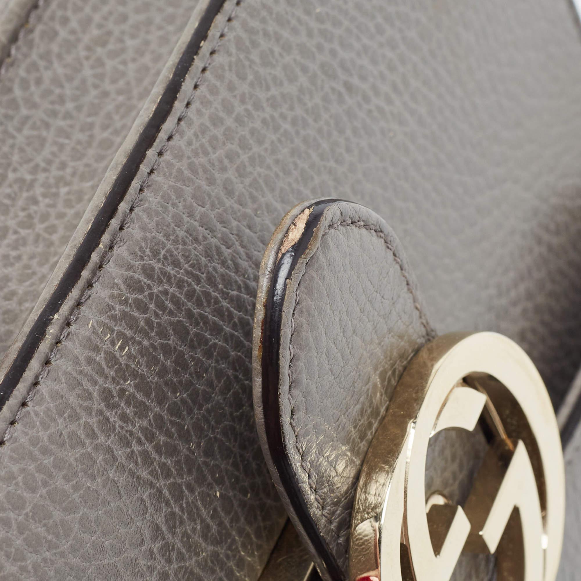 Gucci Grey Leather Small Interlocking G Shoulder Bag For Sale 1