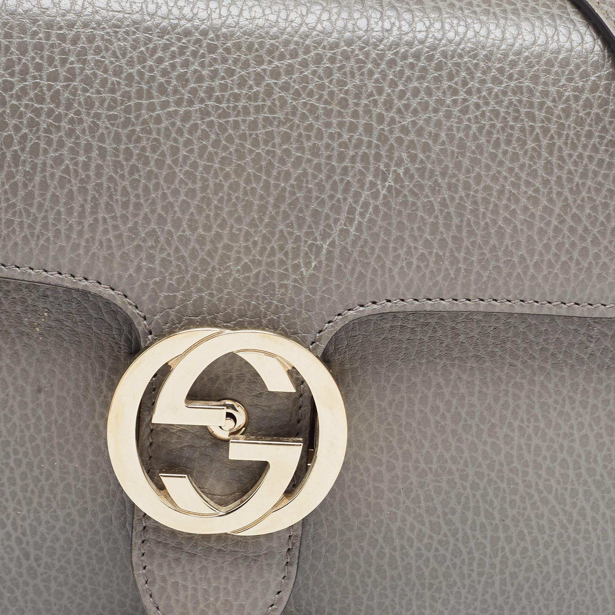 Gucci Grey Leather Small Interlocking G Shoulder Bag For Sale 3