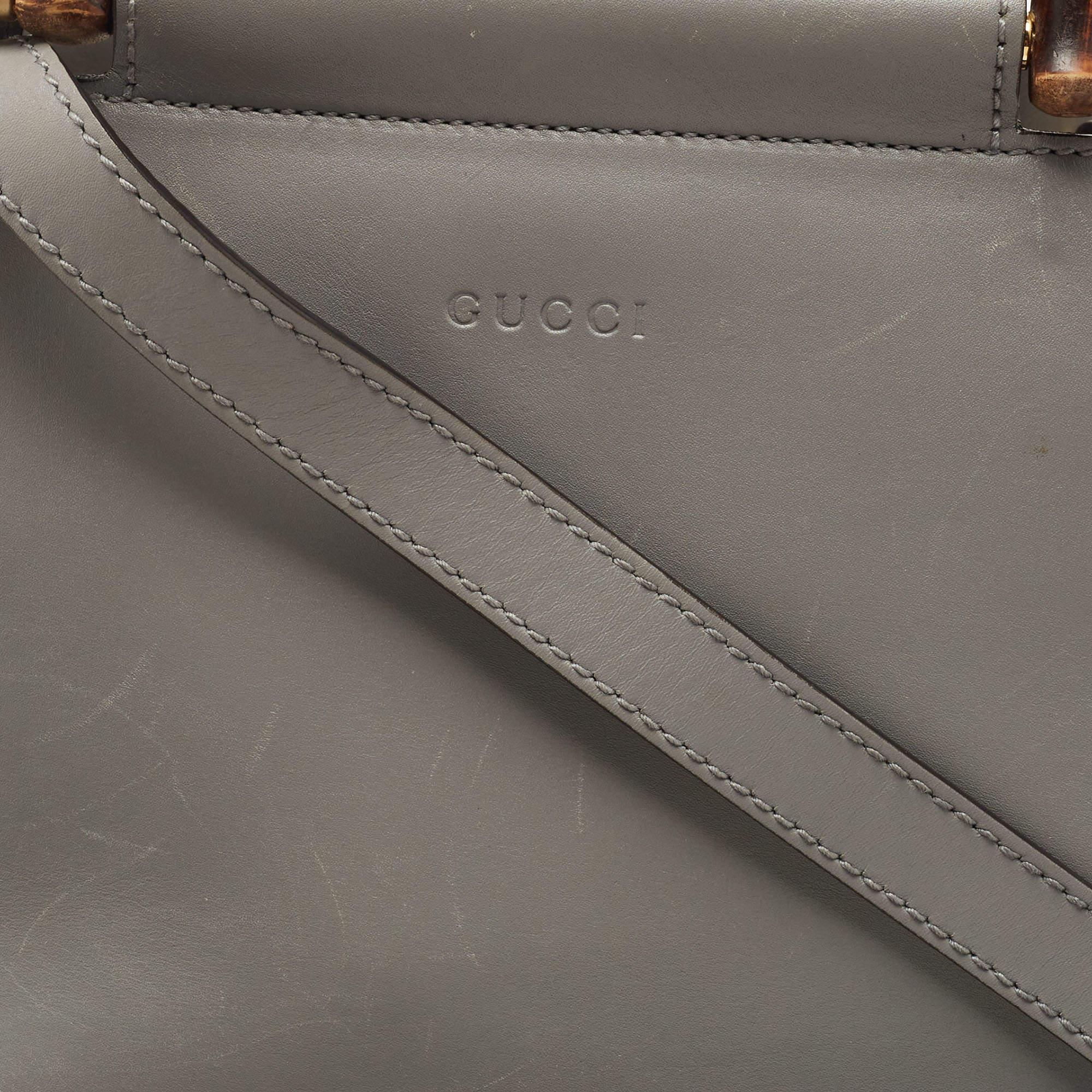 Gucci Grey Leather Small Nymphaea Bamboo Tote 1