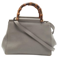 Gucci Grey Leather Small Nymphaea Bamboo Tote
