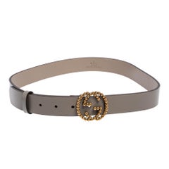 Gucci Grey Leather Studded Interlocking G Buckle Belt 85 CM