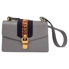 GUCCI grey leather SYLVIE SMALL FLAP Shoulder Bag