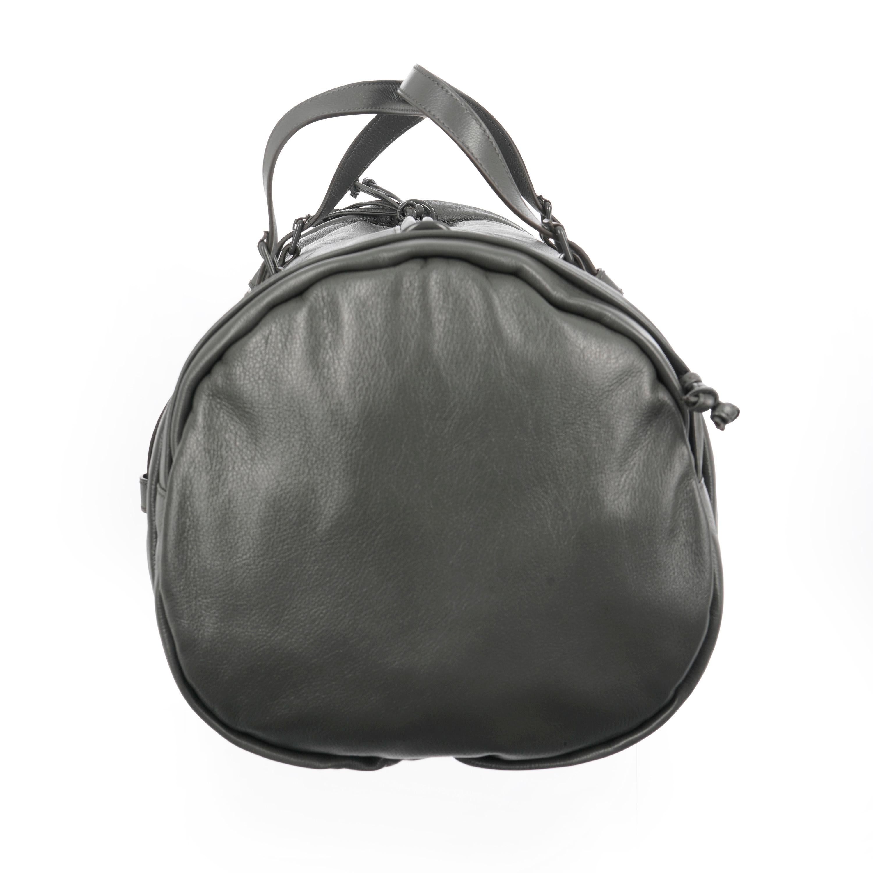 Gray Gucci Grey Leather Tonal Double GG Large Duffle