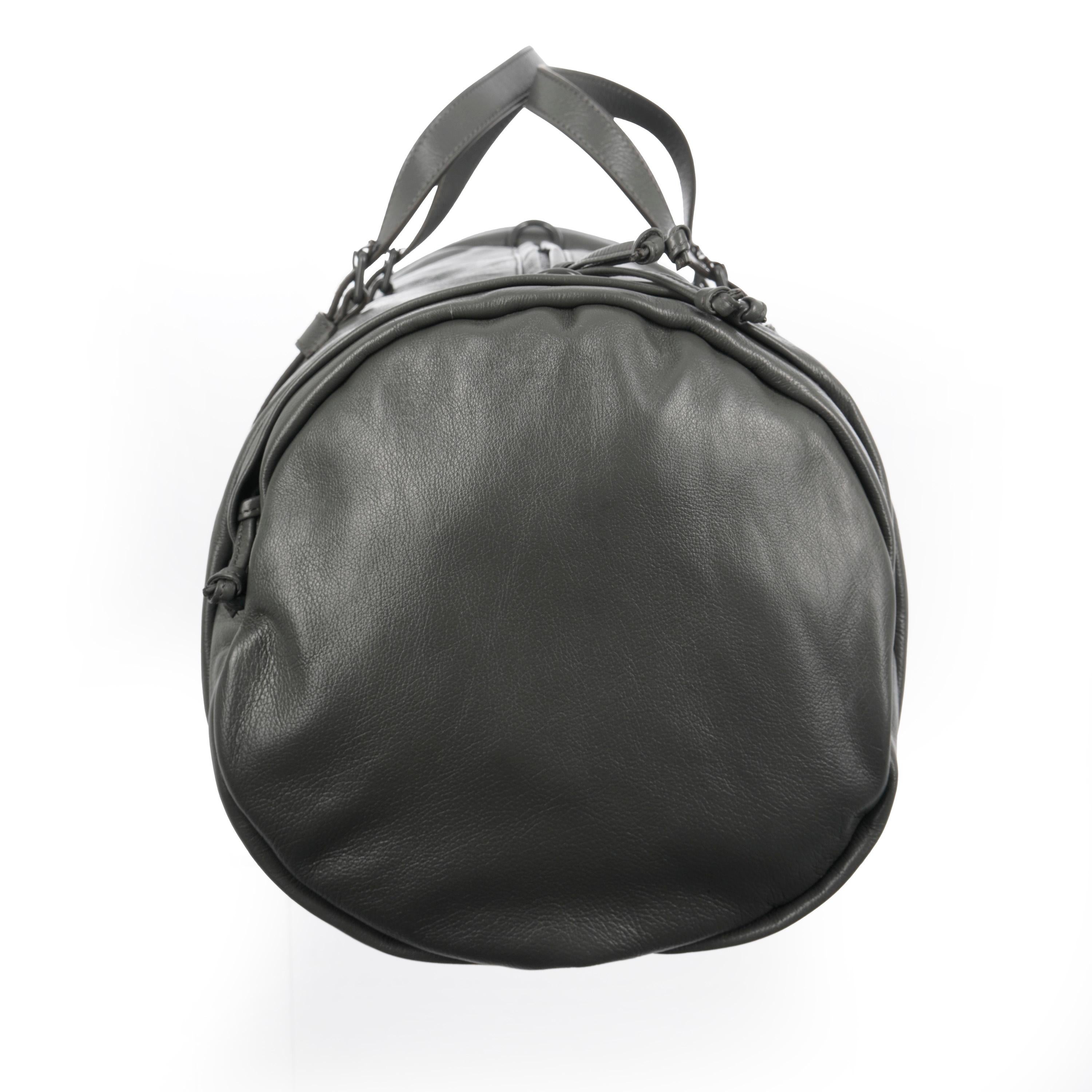 Gucci Grey Leather Tonal Double GG Large Duffle In Excellent Condition In New York, NY
