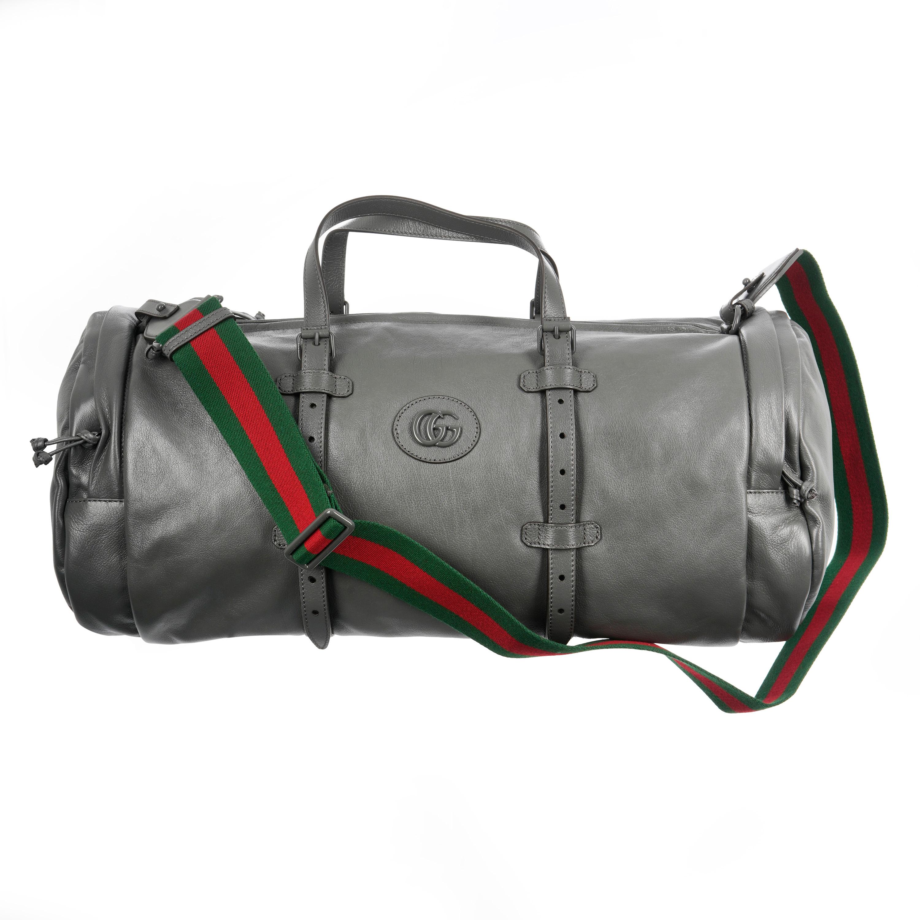 Women's or Men's Gucci Grey Leather Tonal Double GG Large Duffle
