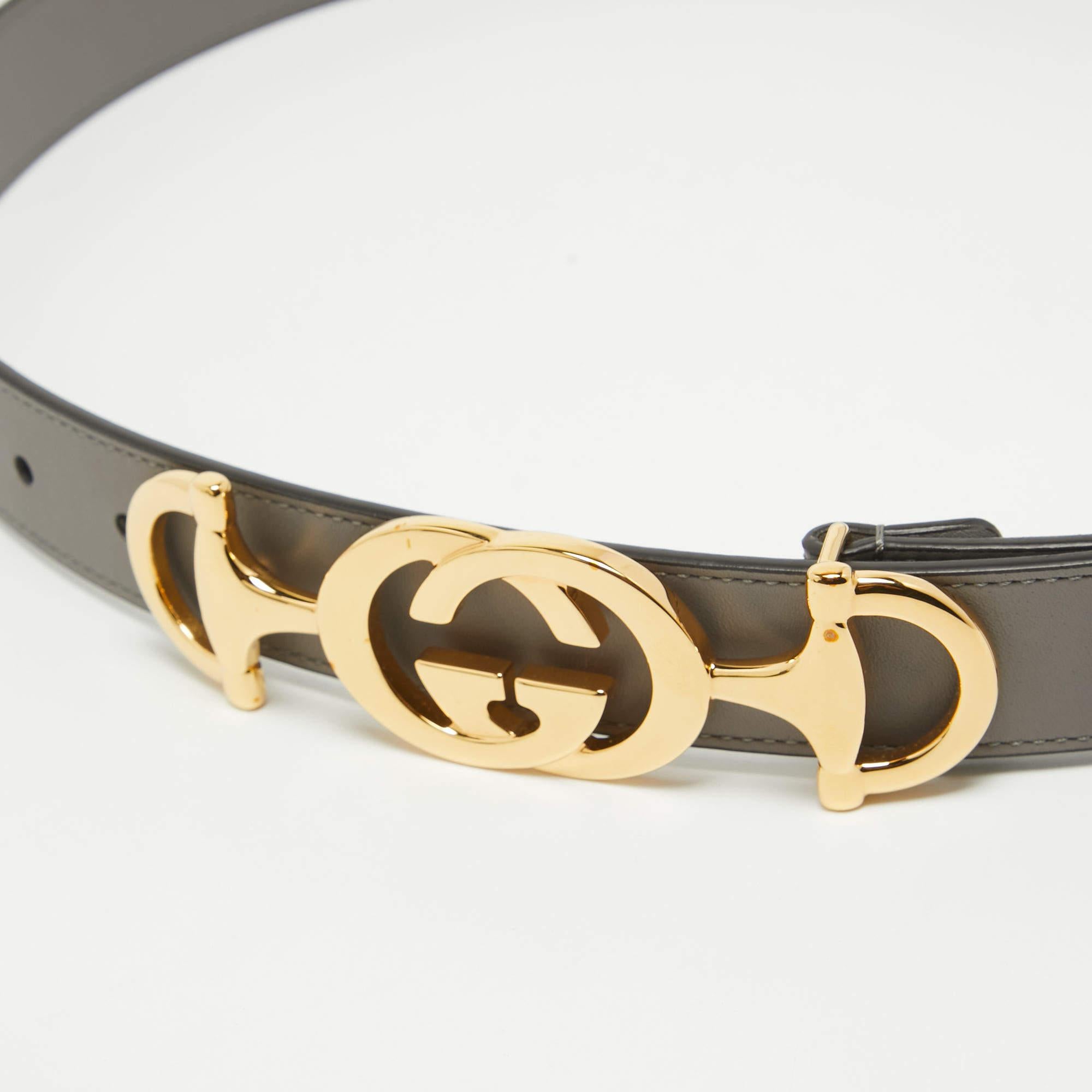 Women's Gucci Grey Leather Zumi Buckle Belt 85 CM For Sale