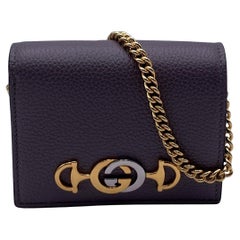 Gucci Grey Leather Zumi Credit Card Case Mini Wallet with Chain