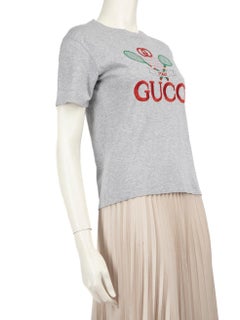 Gucci Grey Logo Embroidered Front T-Shirt Size M