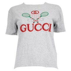 Gucci Grey Logo Embroidered Front T-Shirt Size M