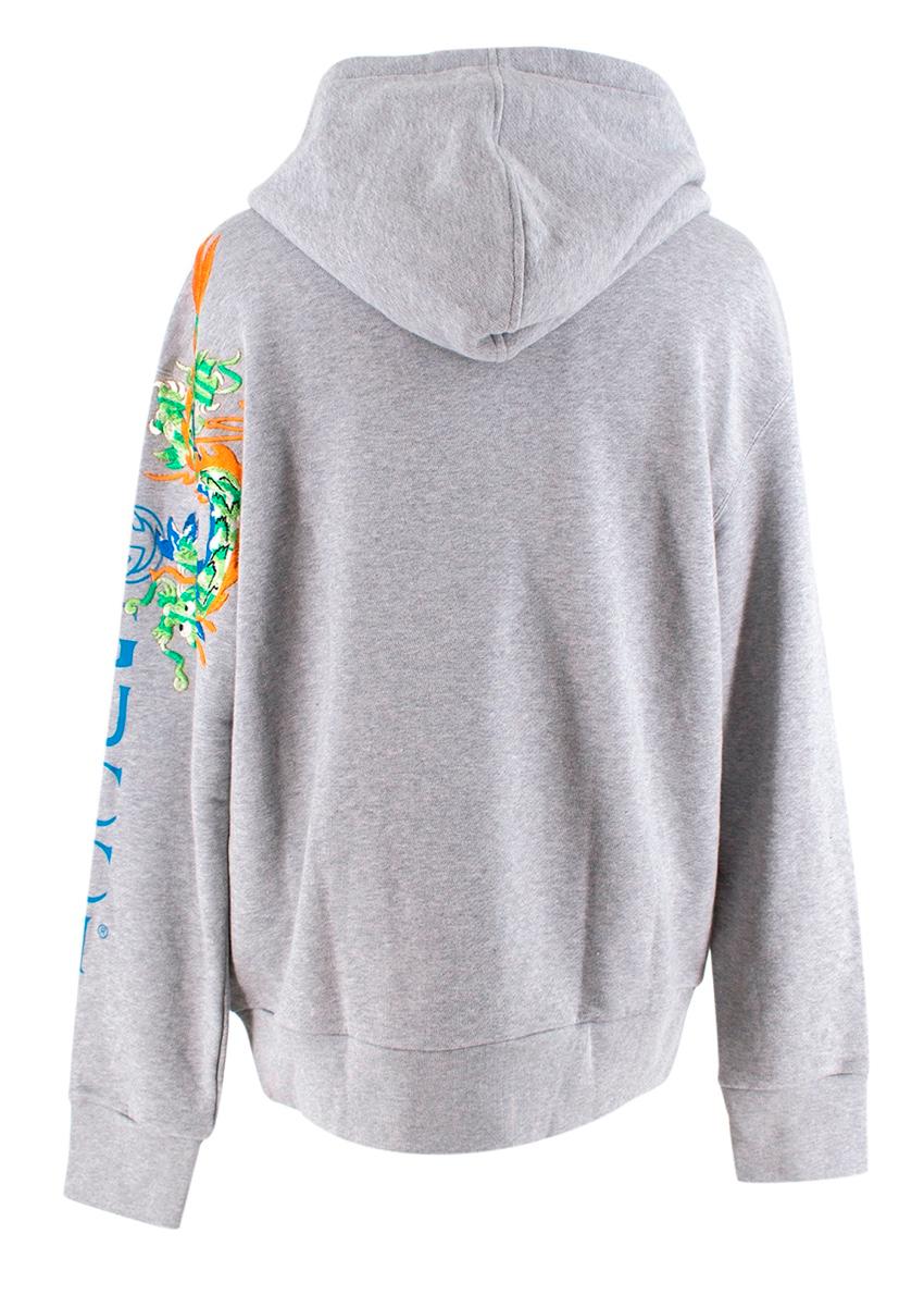 Grauer Marl Jersey-Logo- Hoodie von Gucci mit Drachenstickerei - US 8 im Zustand „Hervorragend“ im Angebot in London, GB