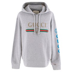 Grauer Marl Jersey-Logo- Hoodie von Gucci mit Drachenstickerei - US 8