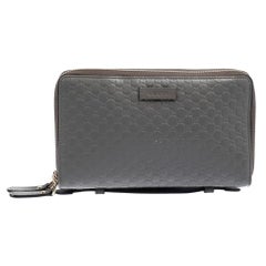 Gucci Grey Microguccissima Leather Double Zip Organizer Clutch