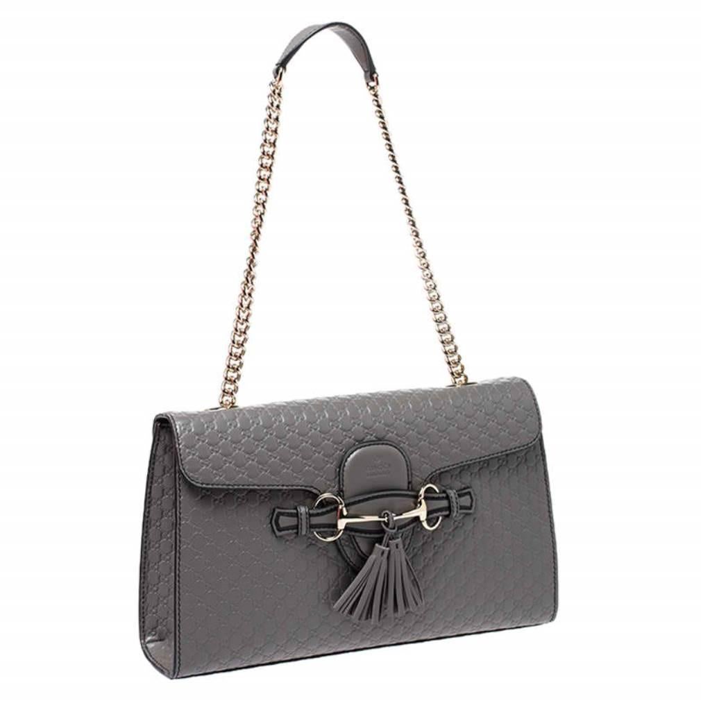 Gucci Grey Microguccissima Leather Medium Emily Chain Shoulder Bag For Sale  at 1stDibs