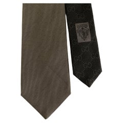 GUCCI Graue Seidenkrawatte mit gemischtem Muster aus Baumwolle