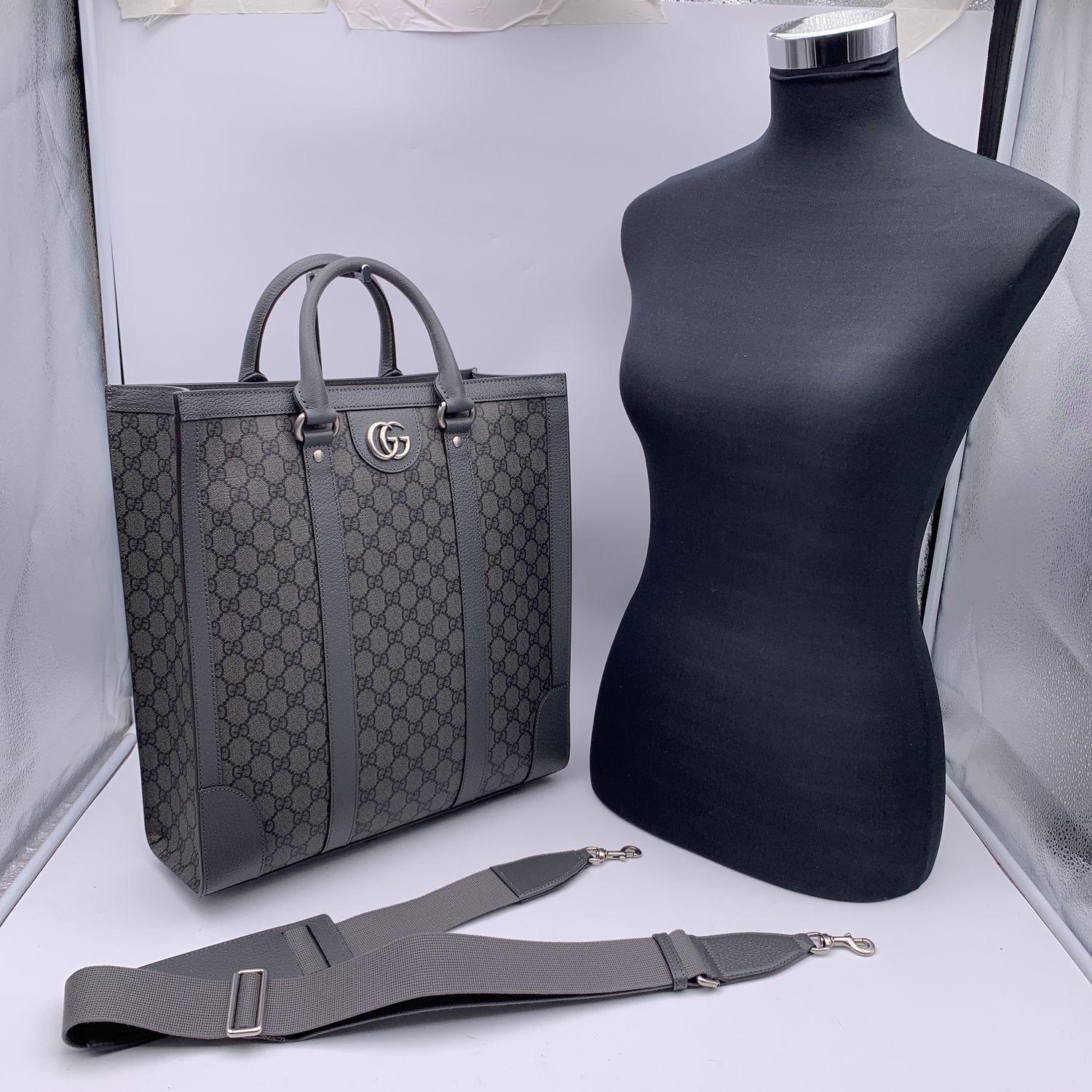 This beautiful Bag will come with a Certificate of Authenticity provided by Entrupy. The certificate will be provided at no further cost.

Gucci Ophidia shopping bag comes in a gray GG Supreme canvas. Gray leather finishes. Silver metal hardware.