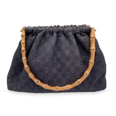 Gucci Grey Monogram Denim Tote Bag with Bamboo Handles