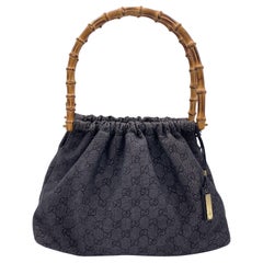 Gucci Grey Monogram Denim Tote Bag with Bamboo Handles