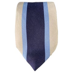 GUCCI Grey Navy Blue Stripe Silk Skinny Tie