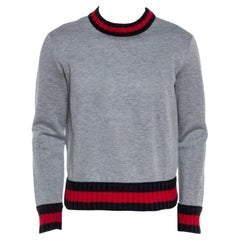 Gucci Sweatshirt en néoprène gris à bordures contrastées S