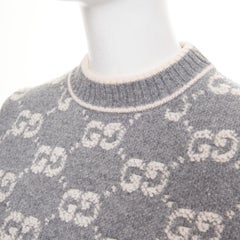 GUCCI grey pale pink wool GG monogram intarsia boucle crop sweater XS