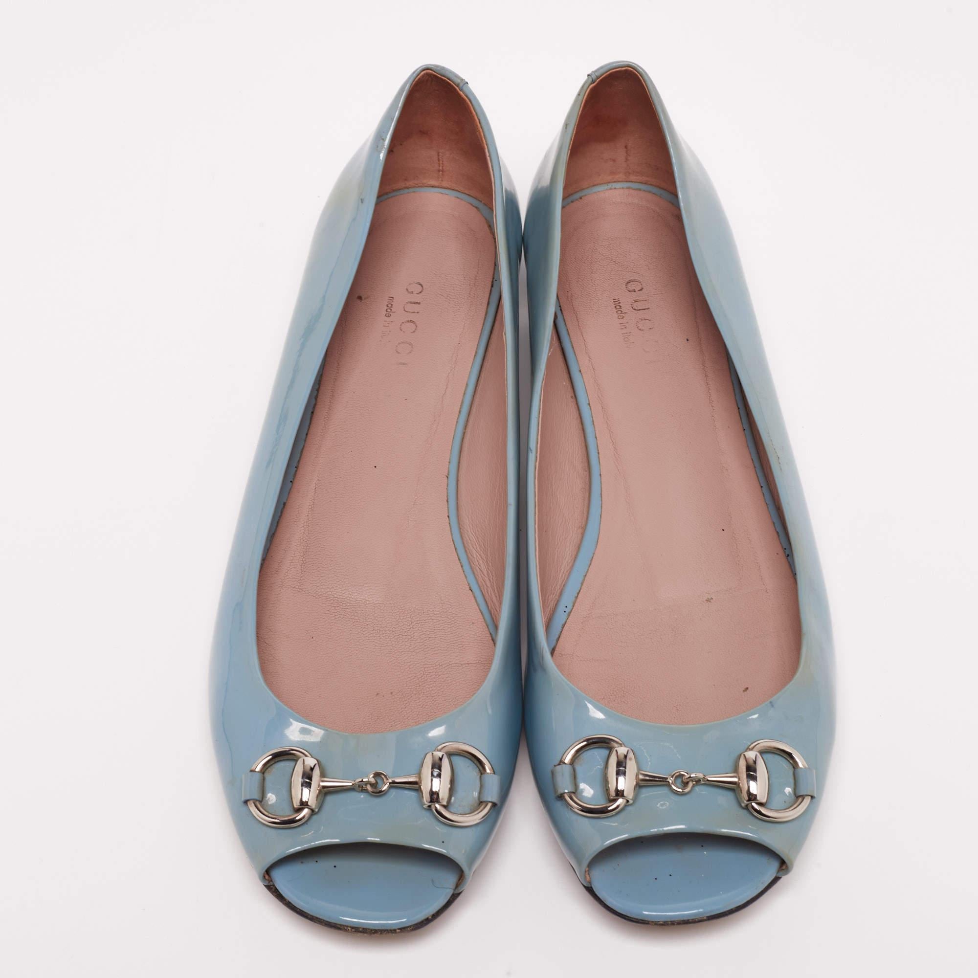 Gucci Gris charol Horsebit Peep Toe Bailarinas Tamaño 36.5 en Bueno Estado en Dubai, Al Qouz 2
