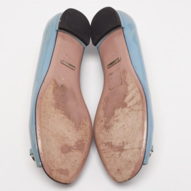 Gucci Grey Patent Leather Horsebit Peep Toe Ballet Flats Size 36.5 In Fair Condition In Dubai, Al Qouz 2