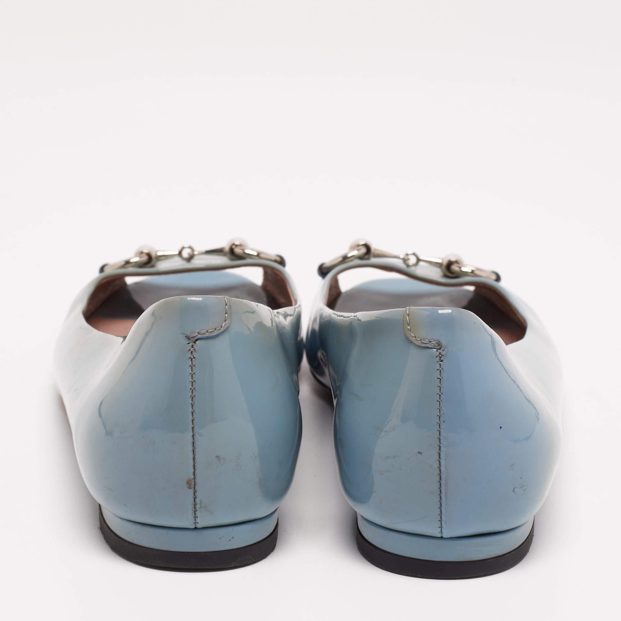 Gucci Gris charol Horsebit Peep Toe Bailarinas Tamaño 36.5 1
