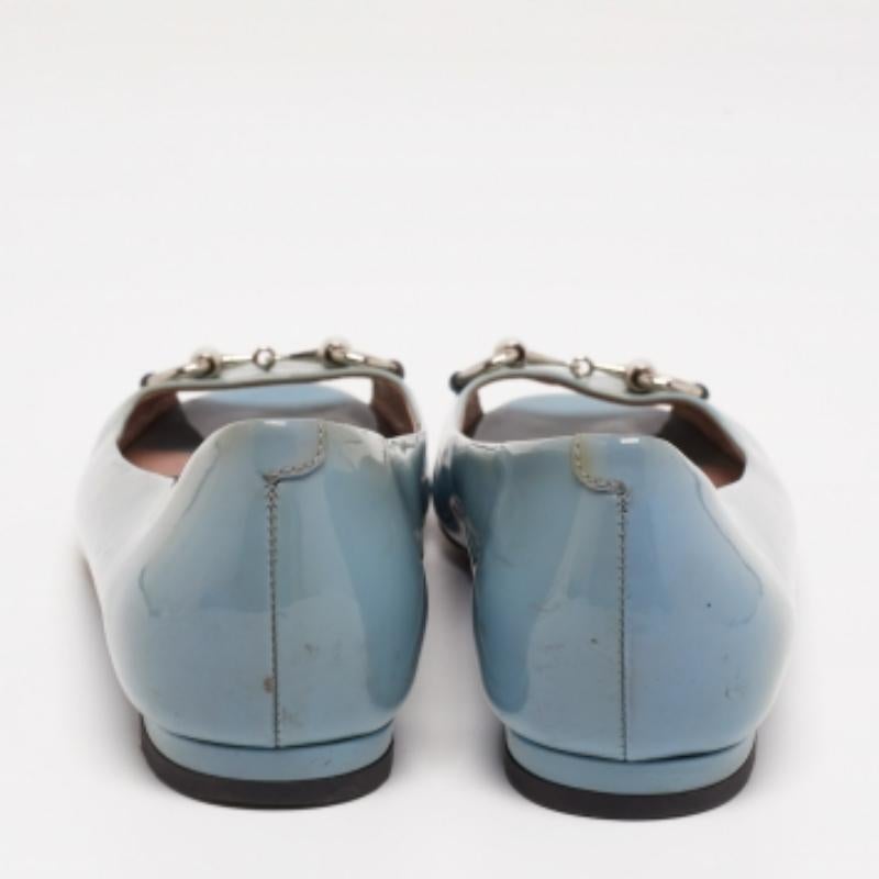 Women's Gucci Grey Patent Leather Horsebit Peep Toe Ballet Flats Size 36.5