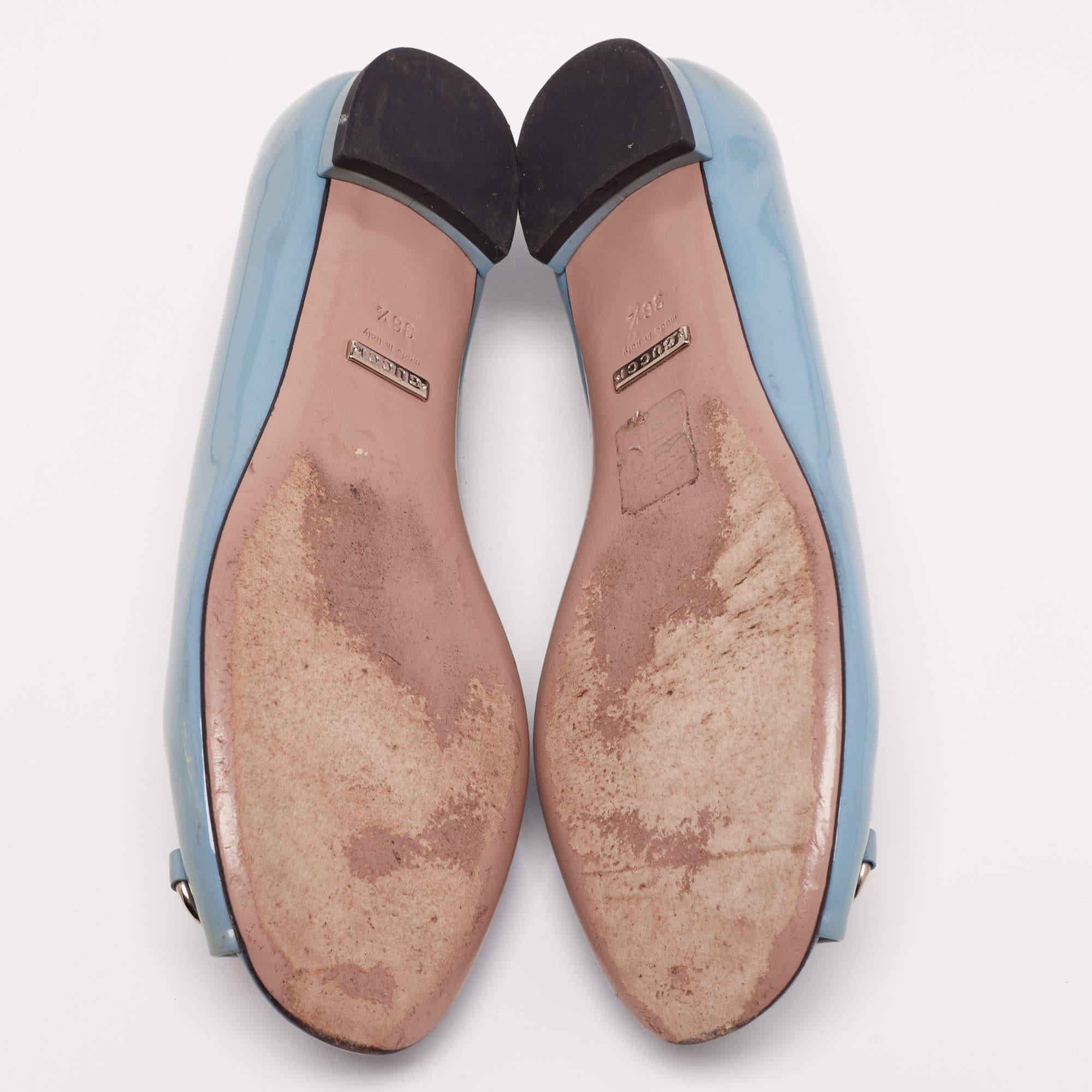 Gucci Gris charol Horsebit Peep Toe Bailarinas Tamaño 36.5 2