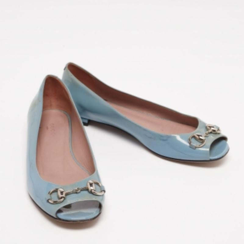 Gucci Grey Patent Leather Horsebit Peep Toe Ballet Flats Size 36.5 1