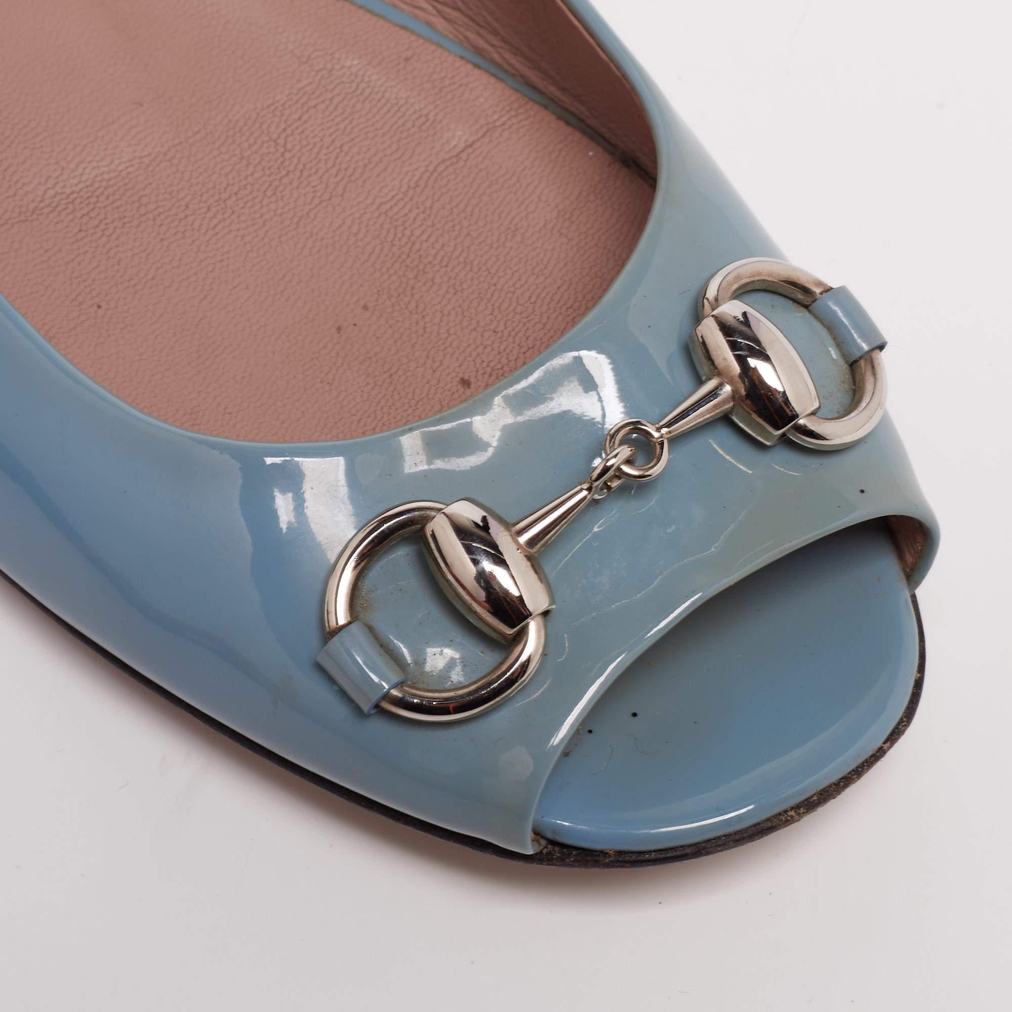 Gucci Gris charol Horsebit Peep Toe Bailarinas Tamaño 36.5 3