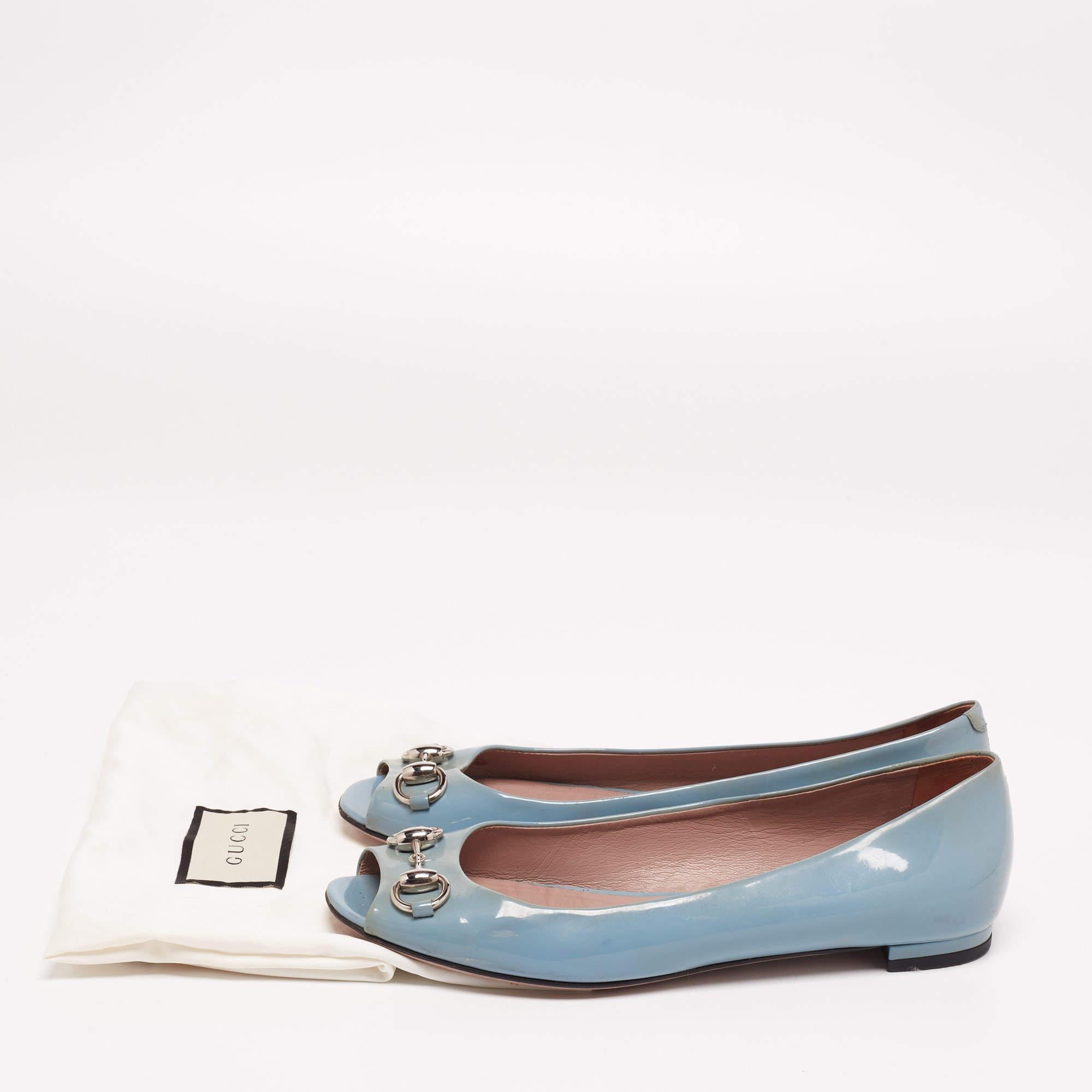 Gucci Gris charol Horsebit Peep Toe Bailarinas Tamaño 36.5 4