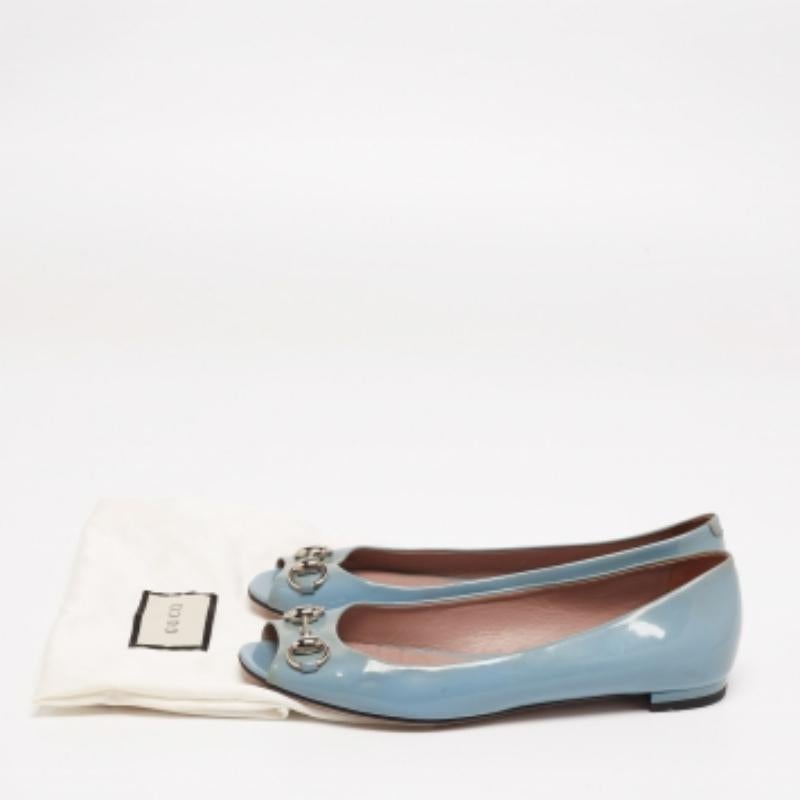 Gucci Grey Patent Leather Horsebit Peep Toe Ballet Flats Size 36.5 3