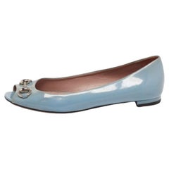 Gucci Grey Patent Leather Horsebit Peep Toe Ballet Flats Size 36.5