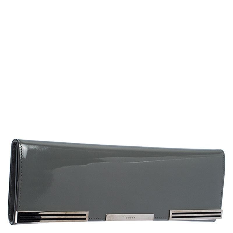 Gray Gucci Grey Patent Leather Sigrid Flap Clutch