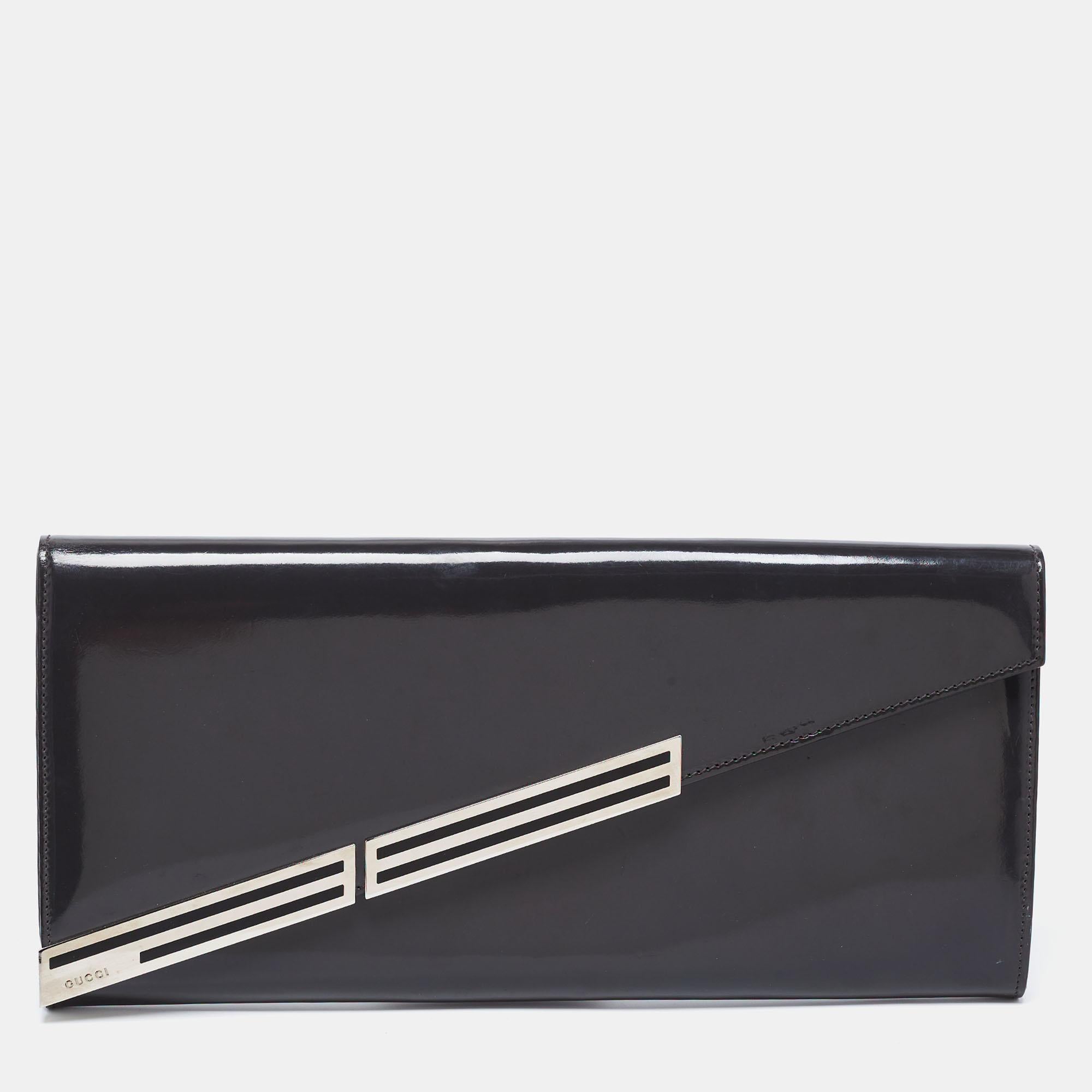 Gucci Grey Patent Leather Sigrid Oversized Clutch 9