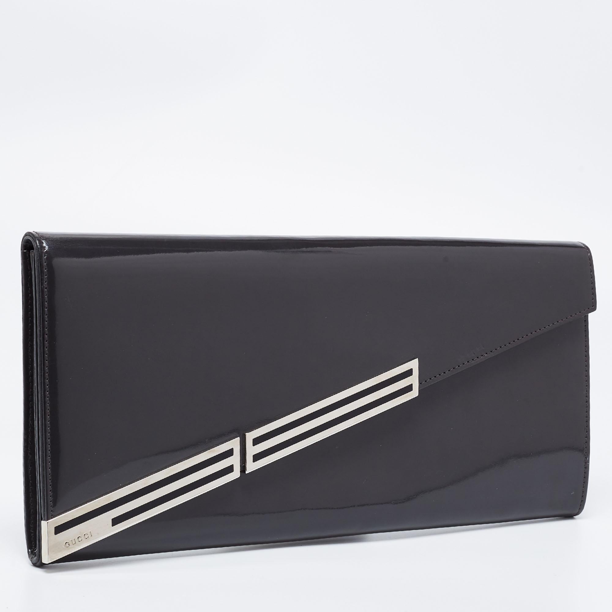Women's Gucci Grey Patent Leather Sigrid Oversized Clutch