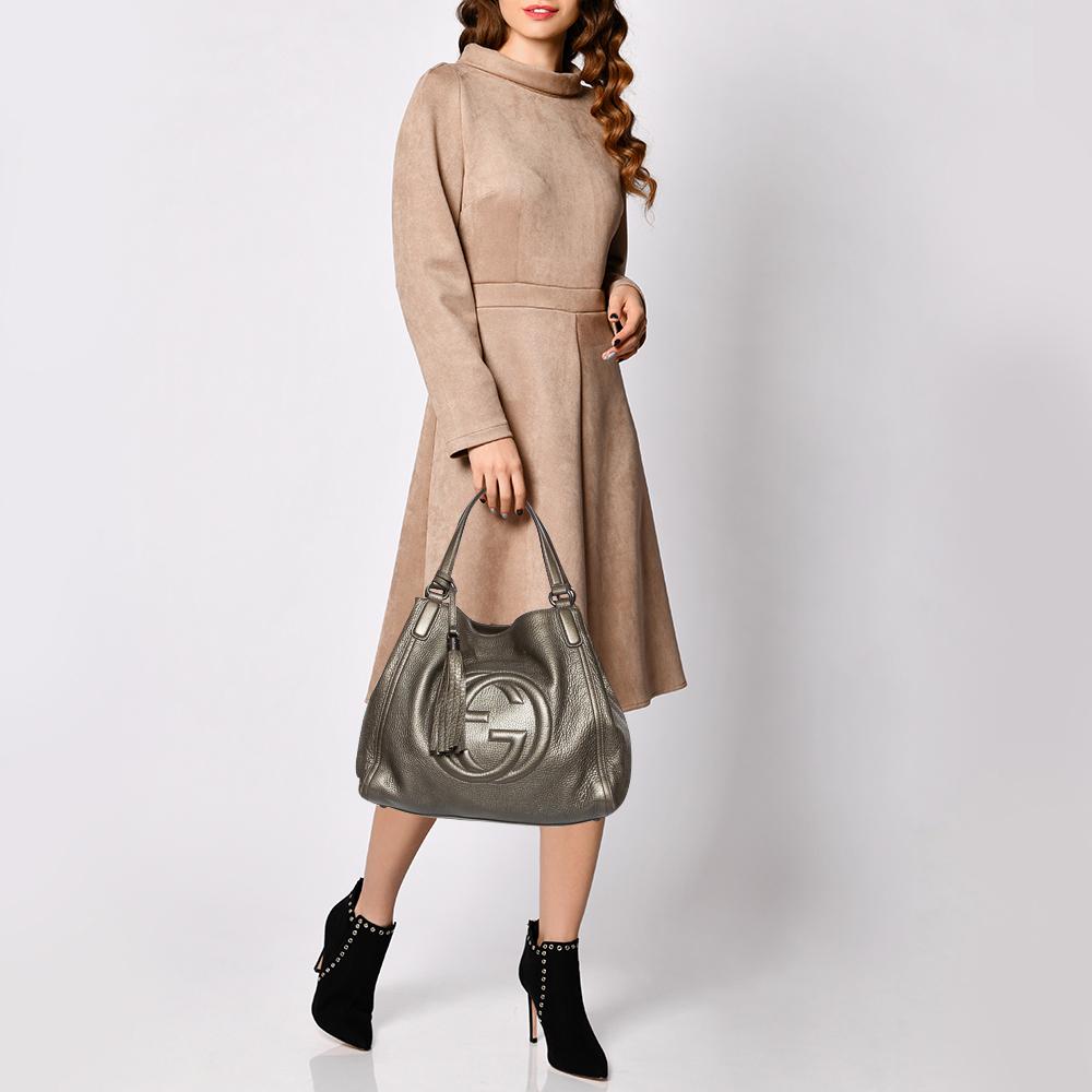 Gray Gucci Grey Pebbled Leather Soho Working Tote