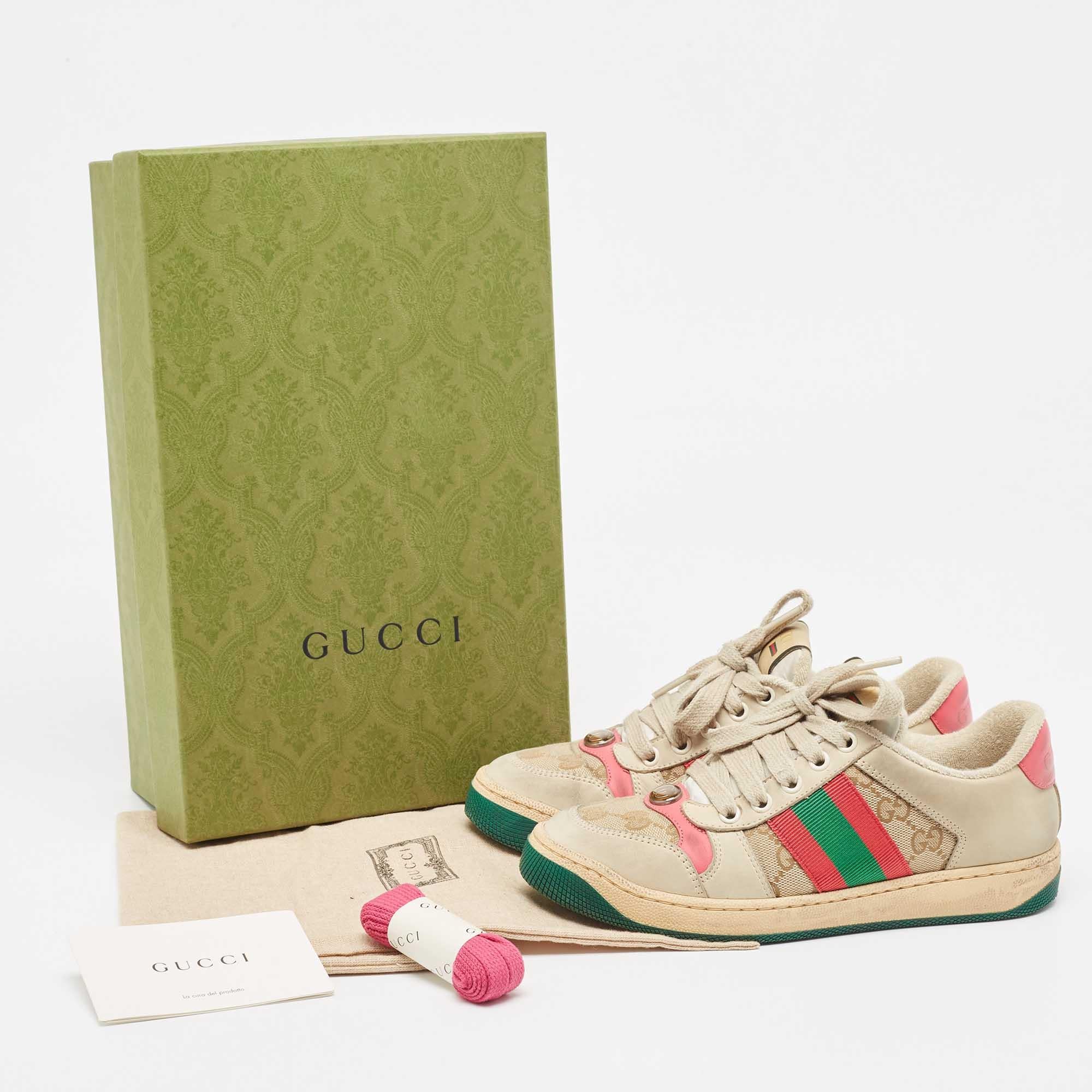 Gucci Grey/Pink Nubuck Leather Screener Sneakers Size 34 4