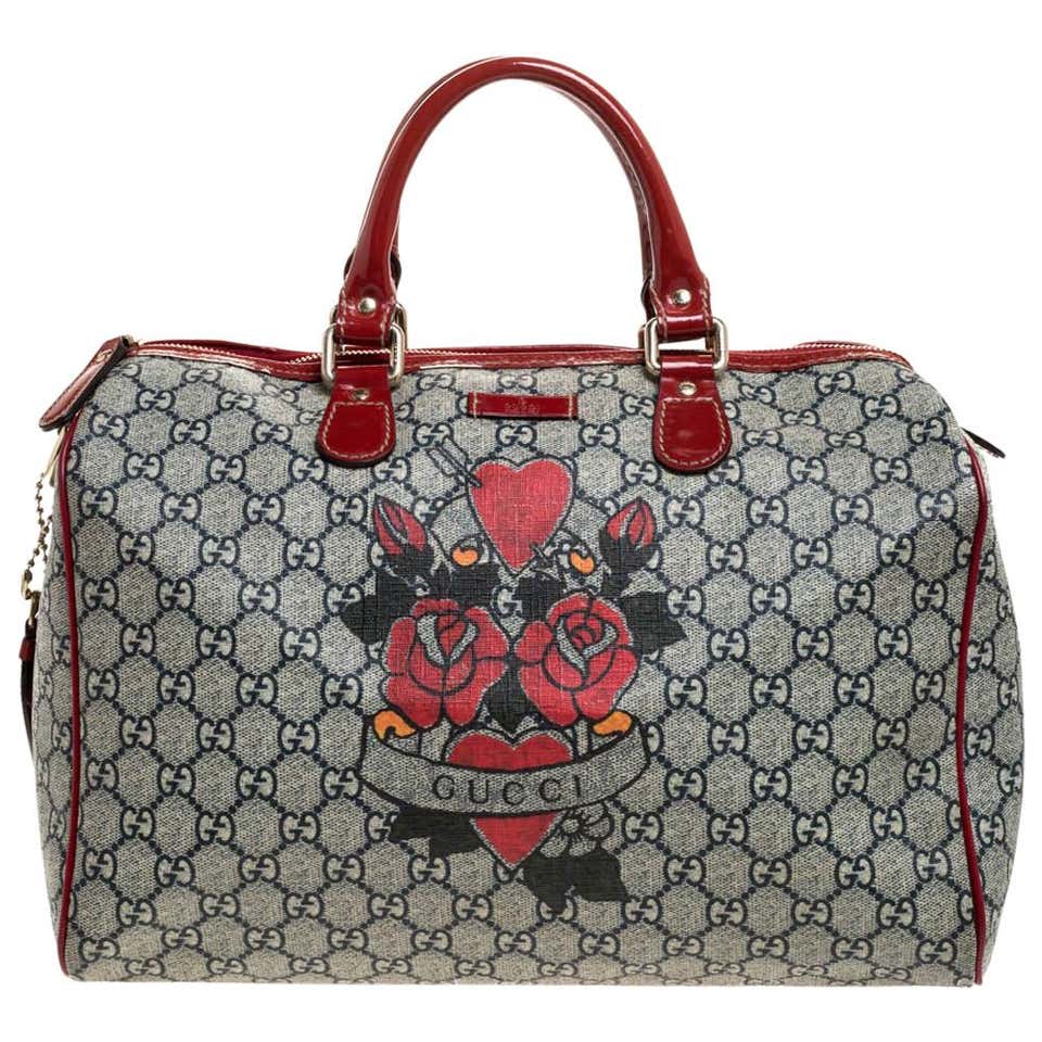 Gucci Grey/Red Heart Tattoo GG Supreme Canvas and Leather Medium Joy ...