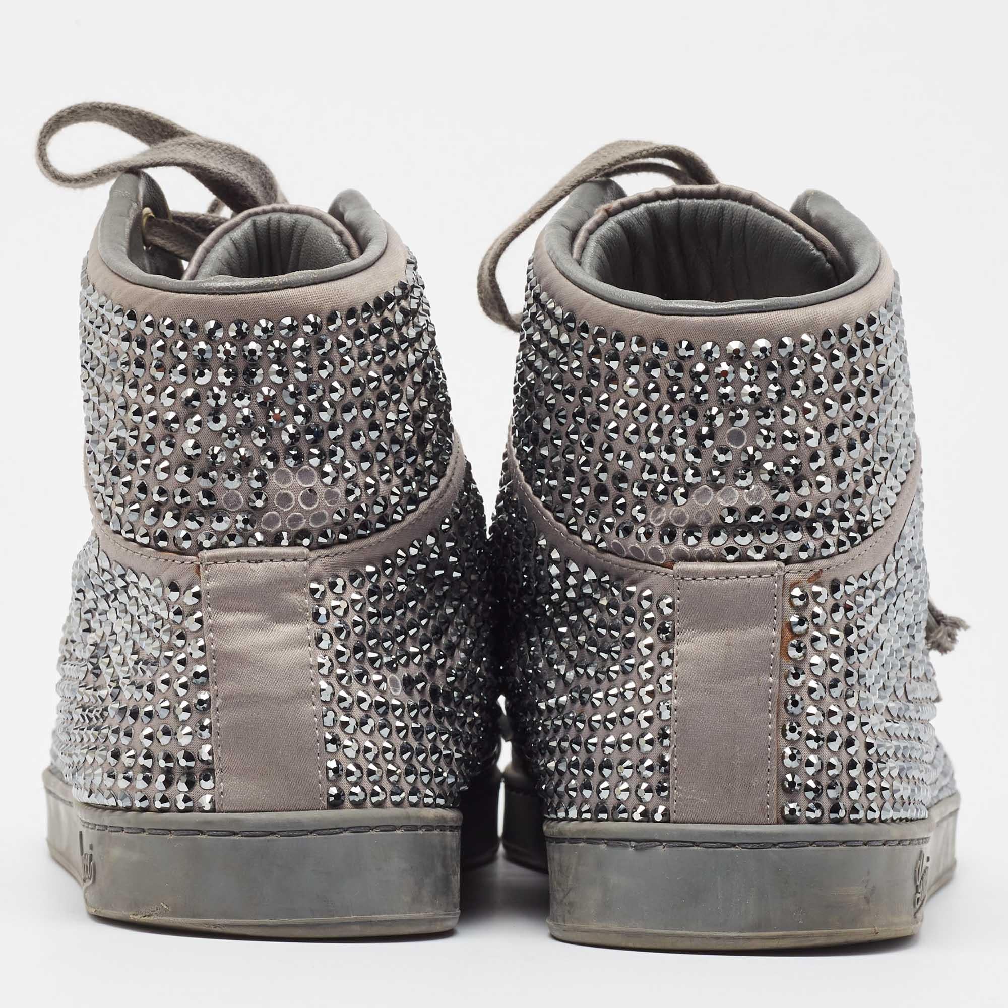 Men's Gucci Grey Satin Crystal Embellished Coda High Top Sneakers Size 42 For Sale