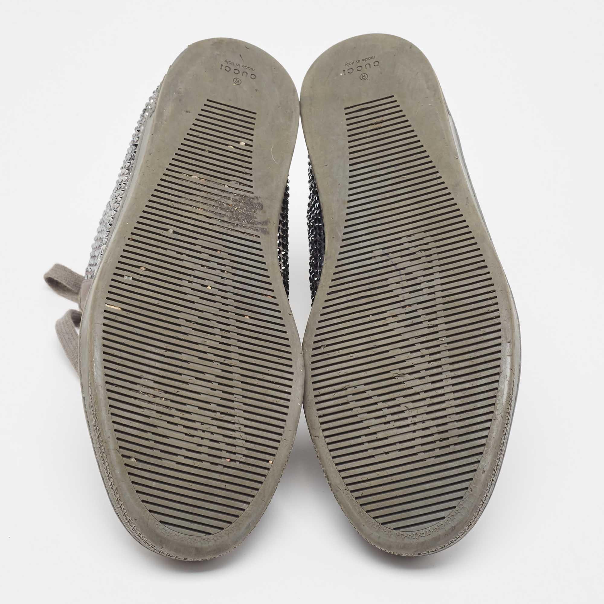 Gucci Grey Satin Crystal Embellished Coda High Top Sneakers Size 42 For Sale 1