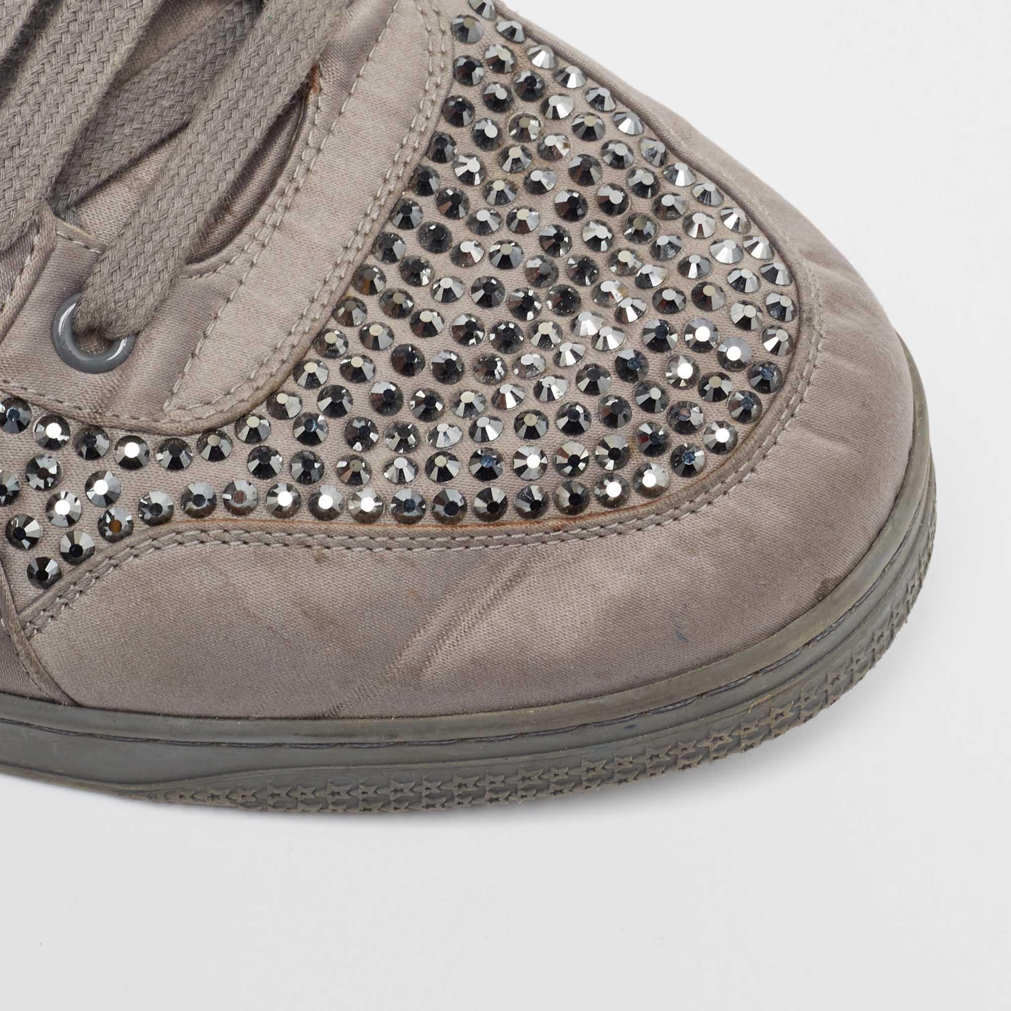Gucci Grey Satin Crystal Embellished Coda High Top Sneakers Size 42 For Sale 2