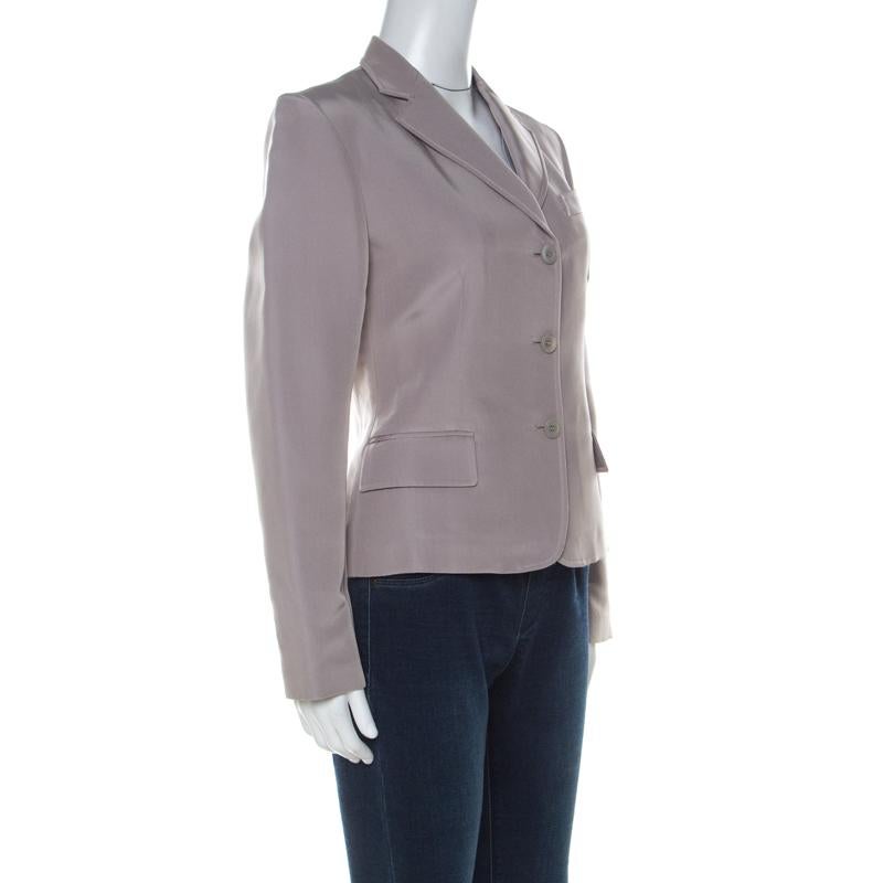 Gray Gucci Grey Silk Blend Button Front Tailored Blazer M For Sale