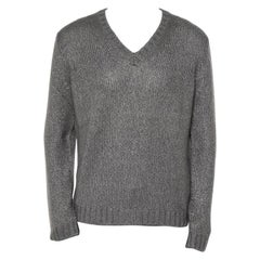 Gucci Grey Silk & Mohair Cable Knit V-Neck Sweater XL