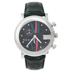 Gucci Grey Stainless Steel & Leather 101M G-Chrono Men's Wristwatch 44 mm