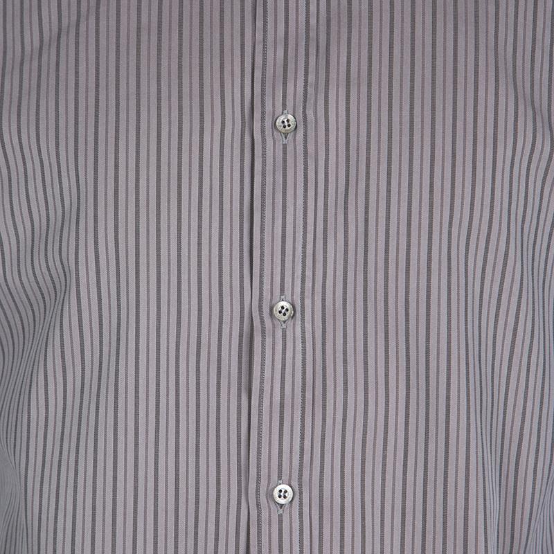 Gucci Grey Striped Cotton Long Sleeve Button Front Shirt XL In Good Condition In Dubai, Al Qouz 2