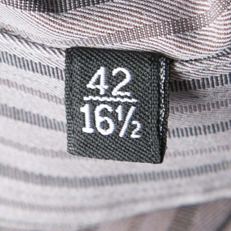 Men's Gucci Grey Striped Cotton Long Sleeve Button Front Shirt XL